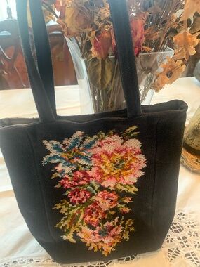 Feiler floral German Embroidered Black Satchel